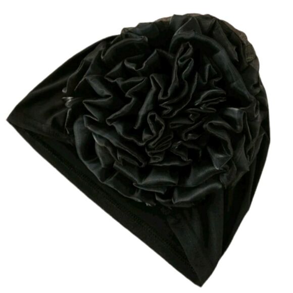 Black Ruched Knit Hat Or Hair Cover - Picture 4 of 8